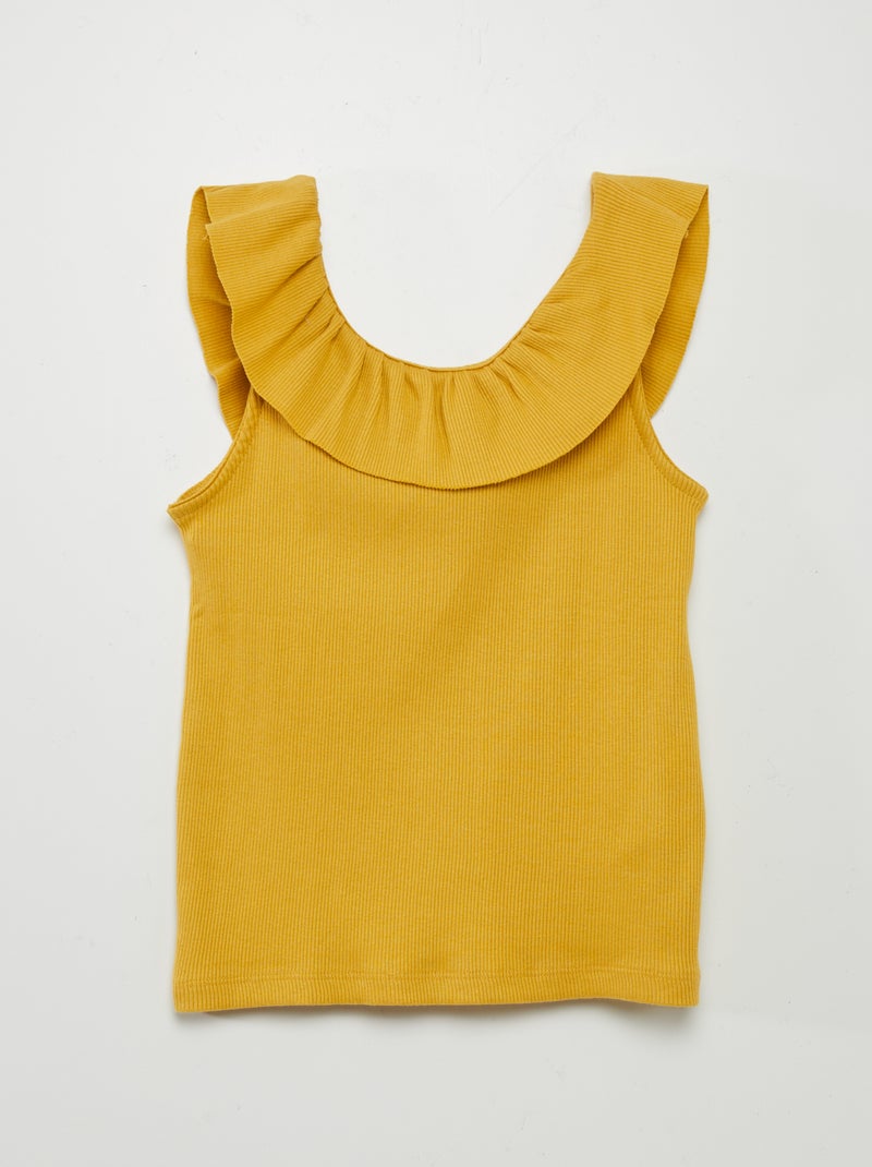 T-shirt manga cava com gola com folhos AMARELO - Kiabi