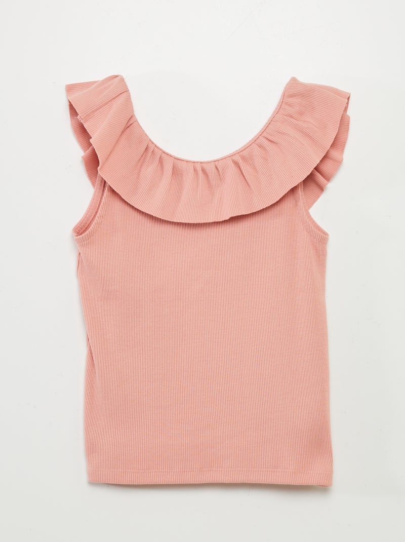 T-shirt manga cava com gola com folhos ROSA - Kiabi