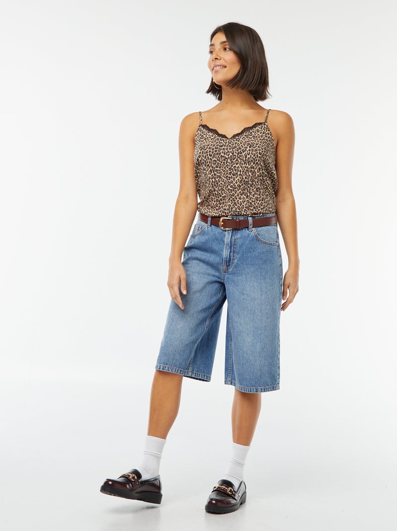 T-shirt manga cava com gola de renda Bege - Kiabi