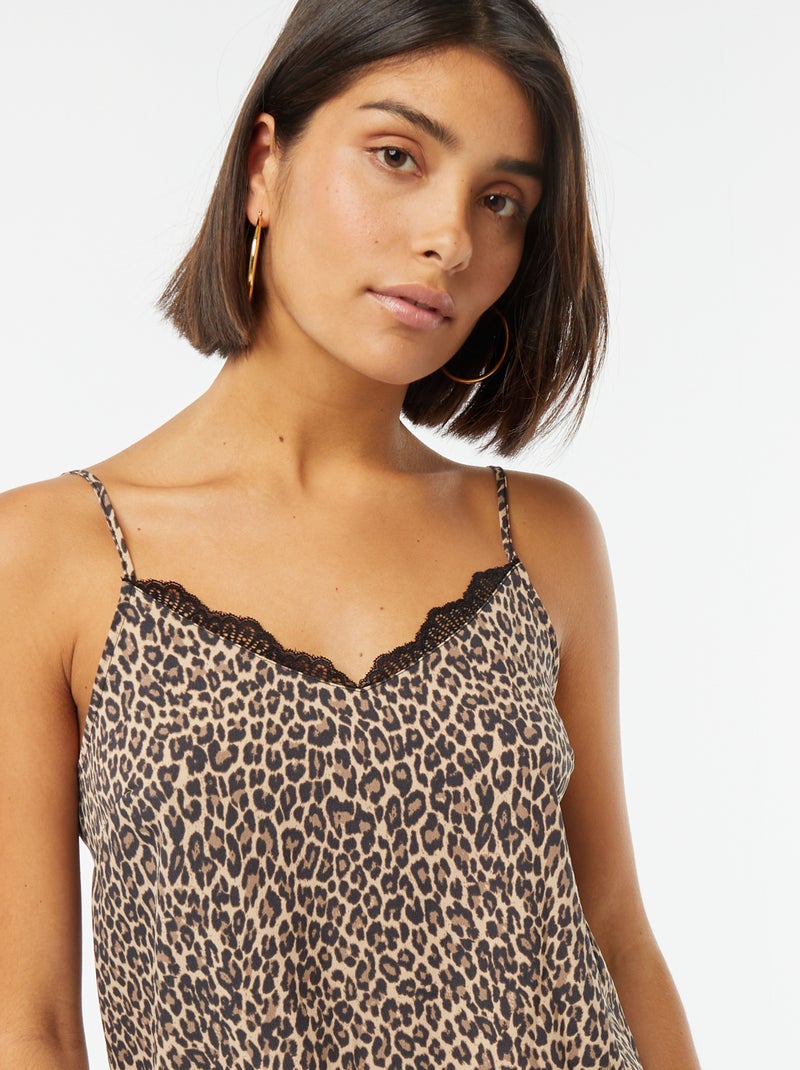 T-shirt manga cava com gola de renda Bege - Kiabi