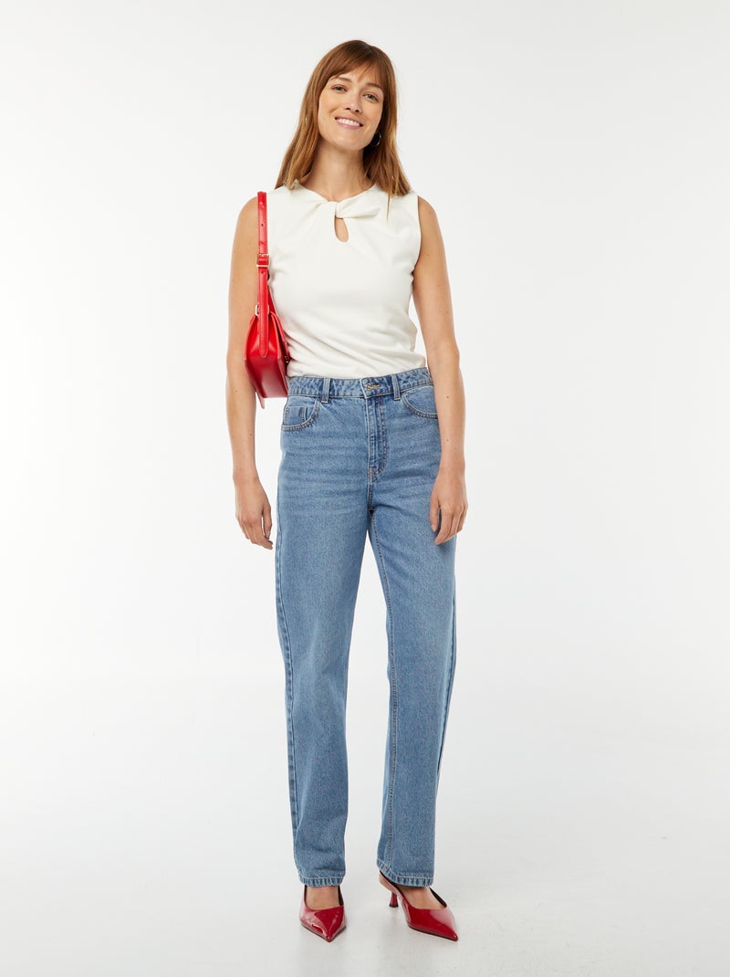 T-shirt manga cava com gola de renda Branco - Kiabi