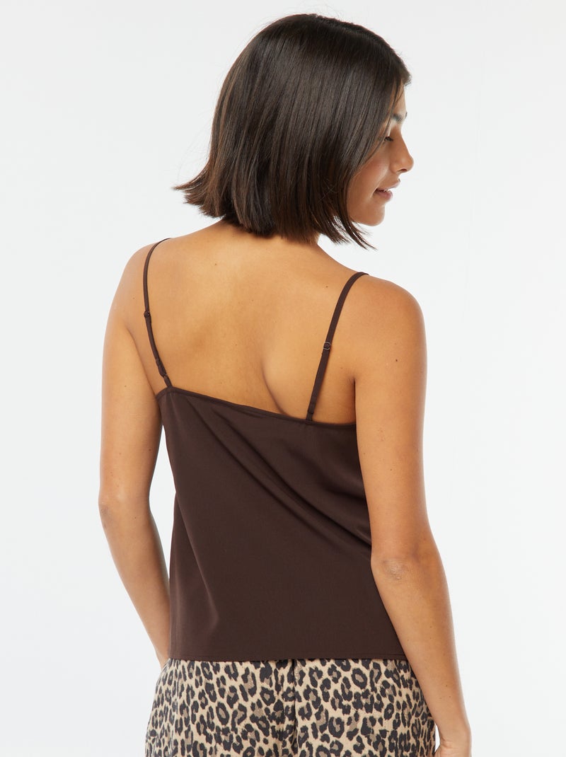 T-shirt manga cava com gola de renda Castanho - Kiabi