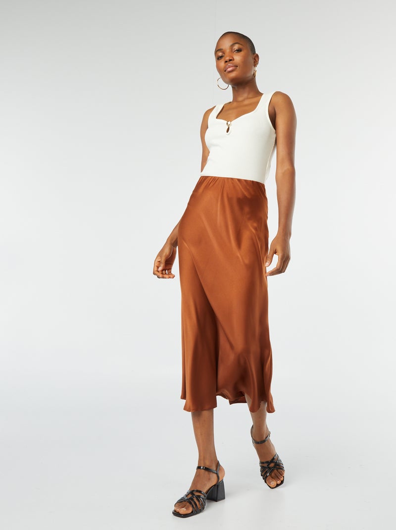 T-shirt manga cava com gola larga e botão dourado de fantasia Branco - Kiabi