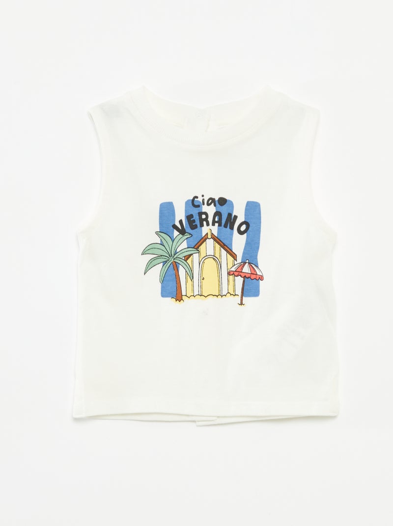 T-shirt manga cava com impressão BRANCO - Kiabi