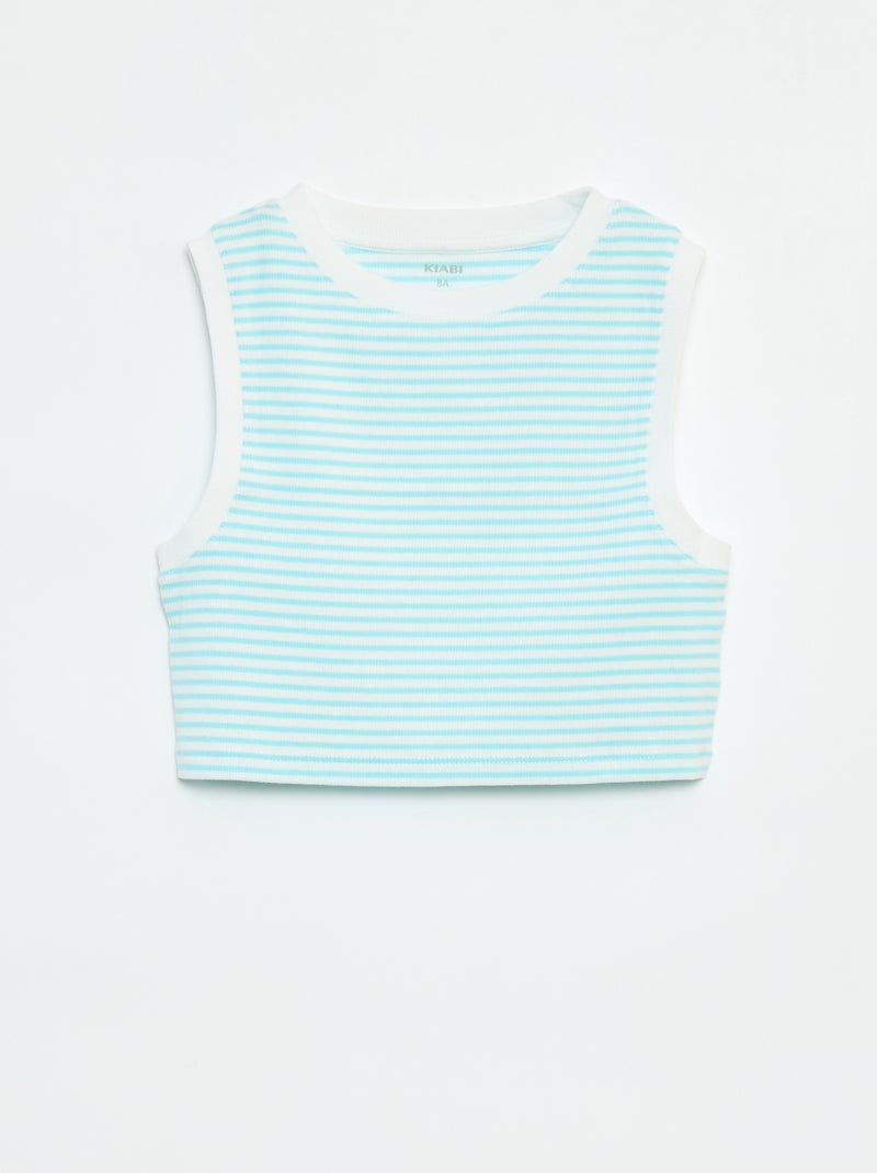 T-shirt manga cava com nervuras finas às riscas Azul - Kiabi