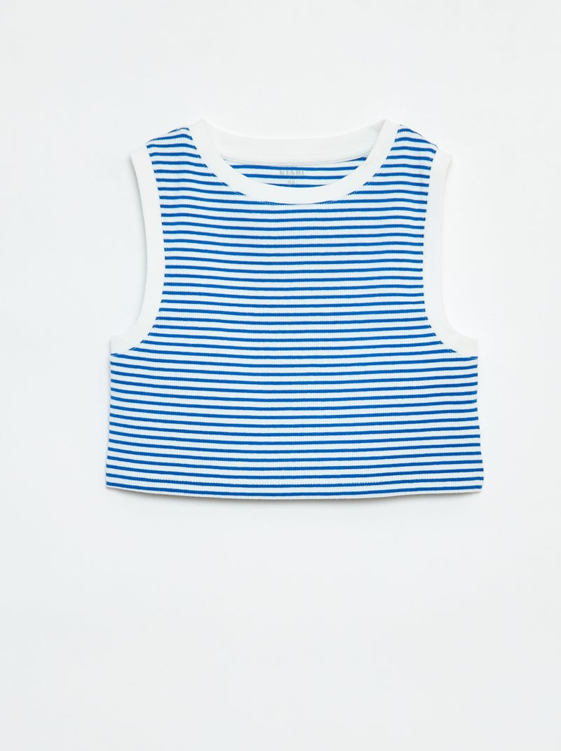 T-shirt manga cava com nervuras finas às riscas Azul - Kiabi