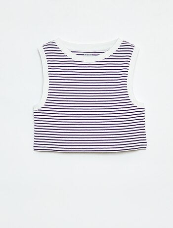 T-shirt manga cava com nervuras finas às riscas