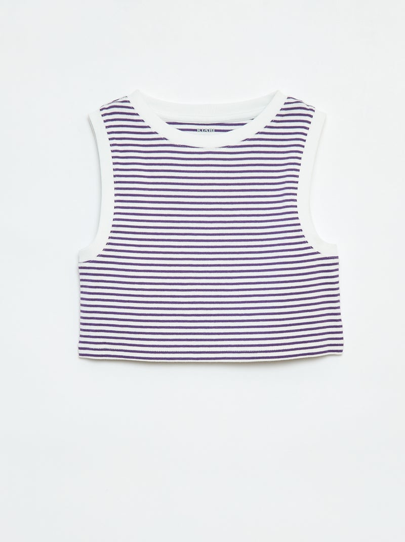 T-shirt manga cava com nervuras finas às riscas Violeta - Kiabi