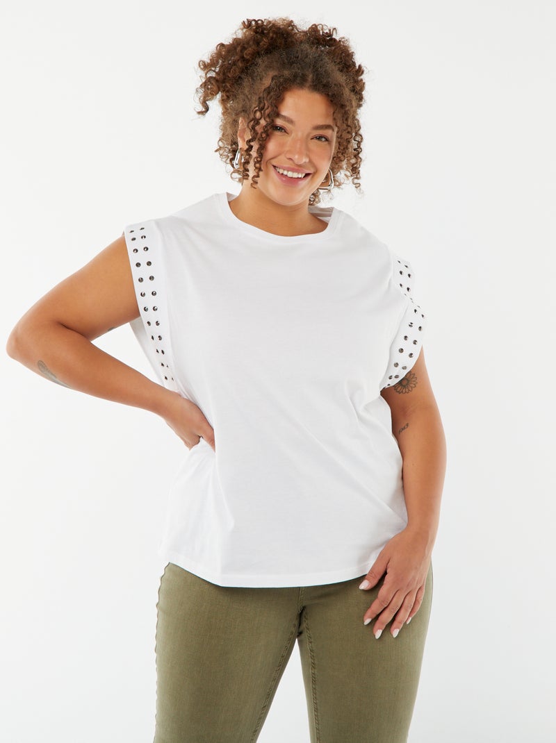 T-shirt manga cava com tachas Branco - Kiabi
