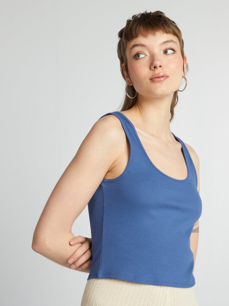 T-shirt manga cava cropped Azul - Kiabi