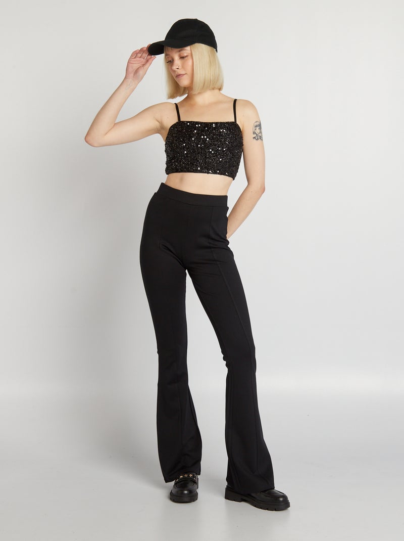 T-shirt manga cava cropped com lantejoulas Preto - Kiabi