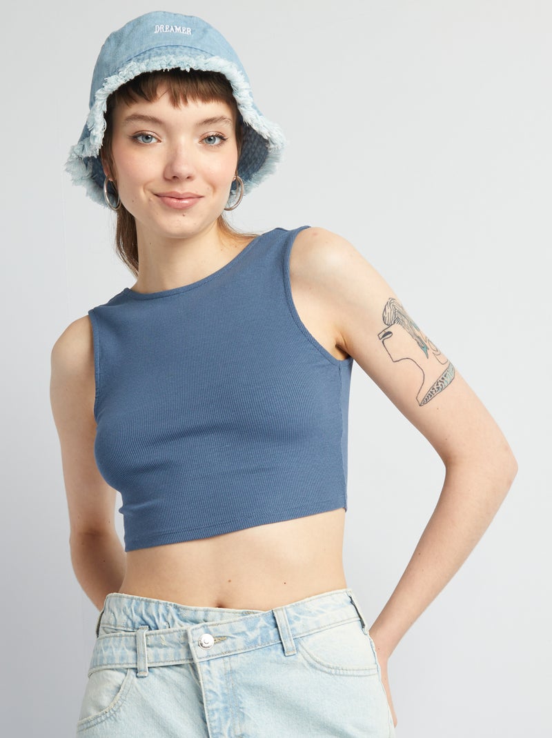 T-shirt manga cava curta com costas à mostra AZUL - Kiabi