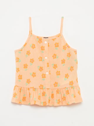 T-shirt manga cava de alças finas em malha crepe