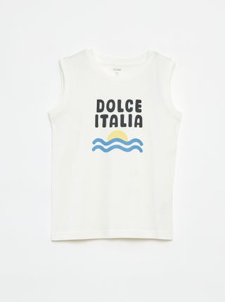 T-shirt manga cava de gola redonda com desenho
