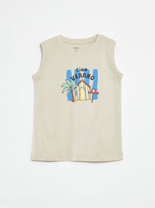 T-shirt manga cava de gola redonda com desenho
