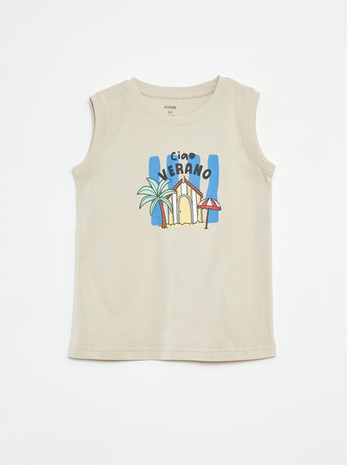T-shirt manga cava de gola redonda com desenho - Kiabi