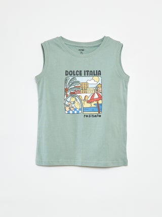 T-shirt manga cava de gola redonda com desenho