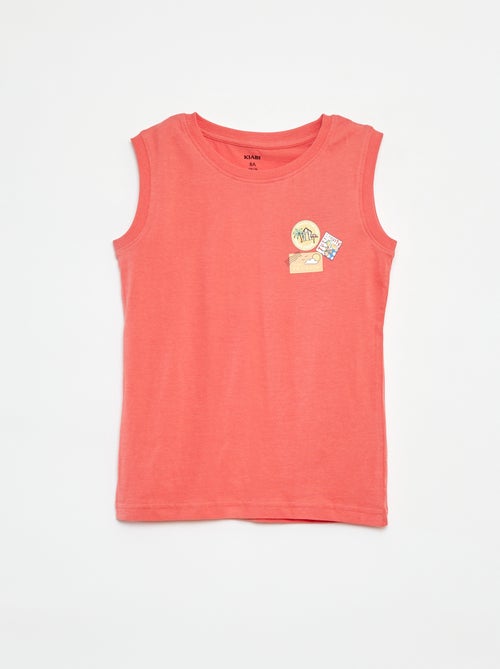 T-shirt manga cava de gola redonda com desenho - Kiabi