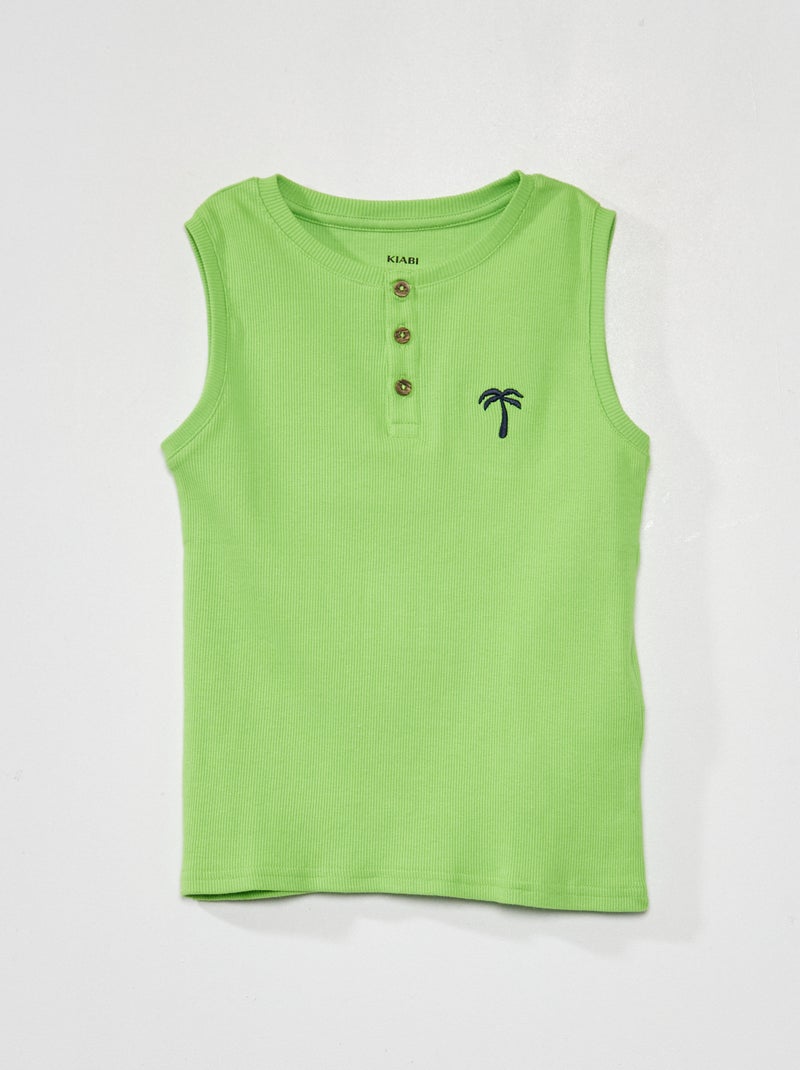 T-shirt manga cava de praia com palmeira bordada VERDE - Kiabi