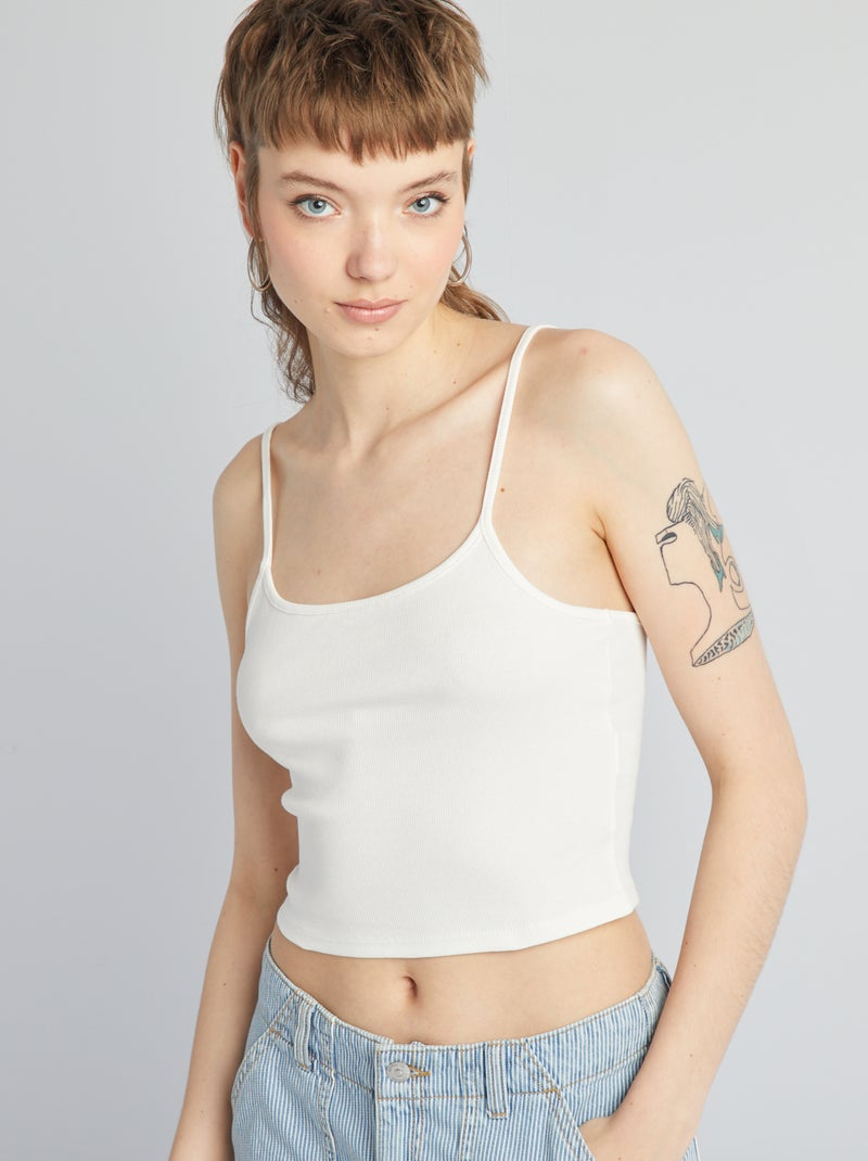T-shirt manga cava elástica lisa Branco - Kiabi