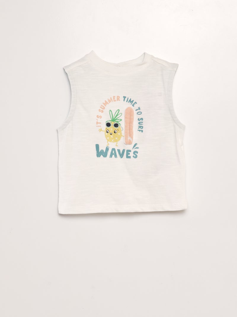T-shirt manga cava em jersey com abertura com molas de pressão atrás BRANCO - Kiabi