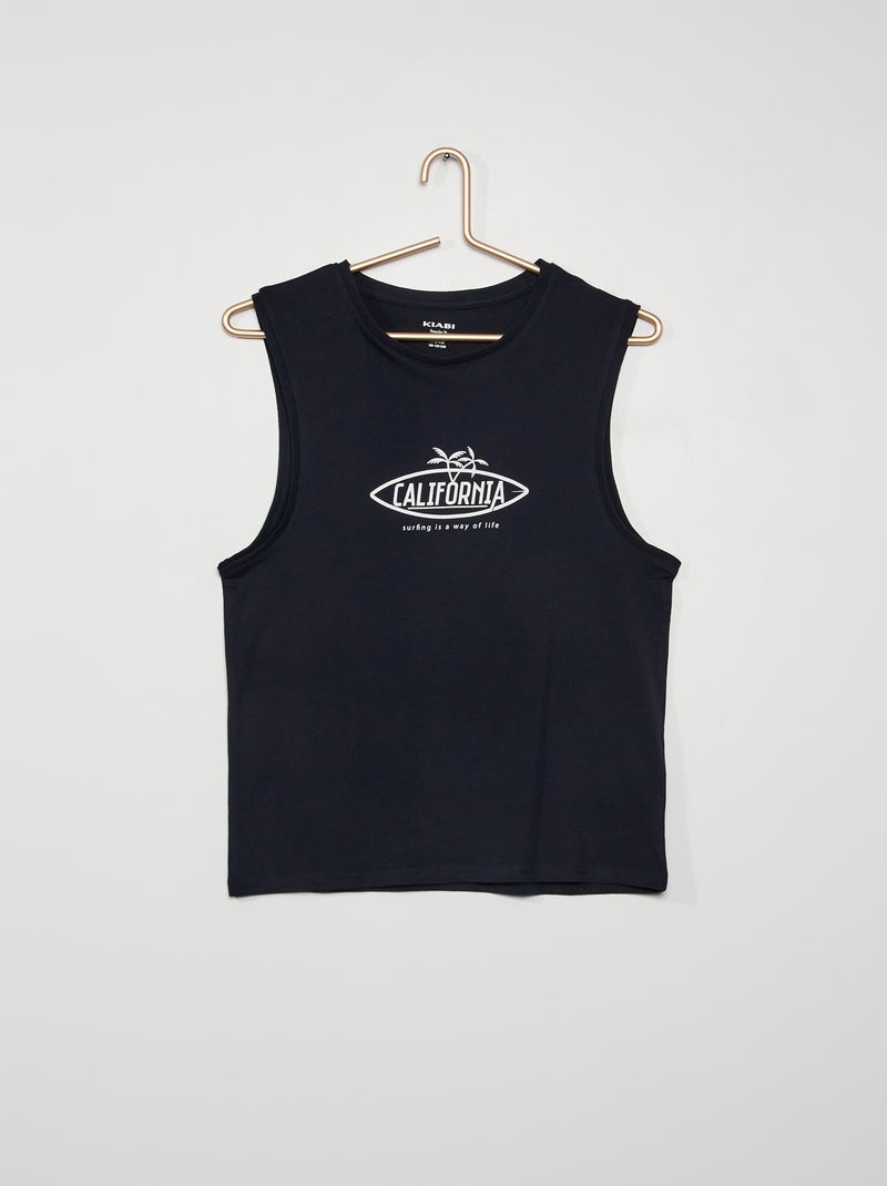 T-shirt manga cava em jersey com estampado AZUL - Kiabi