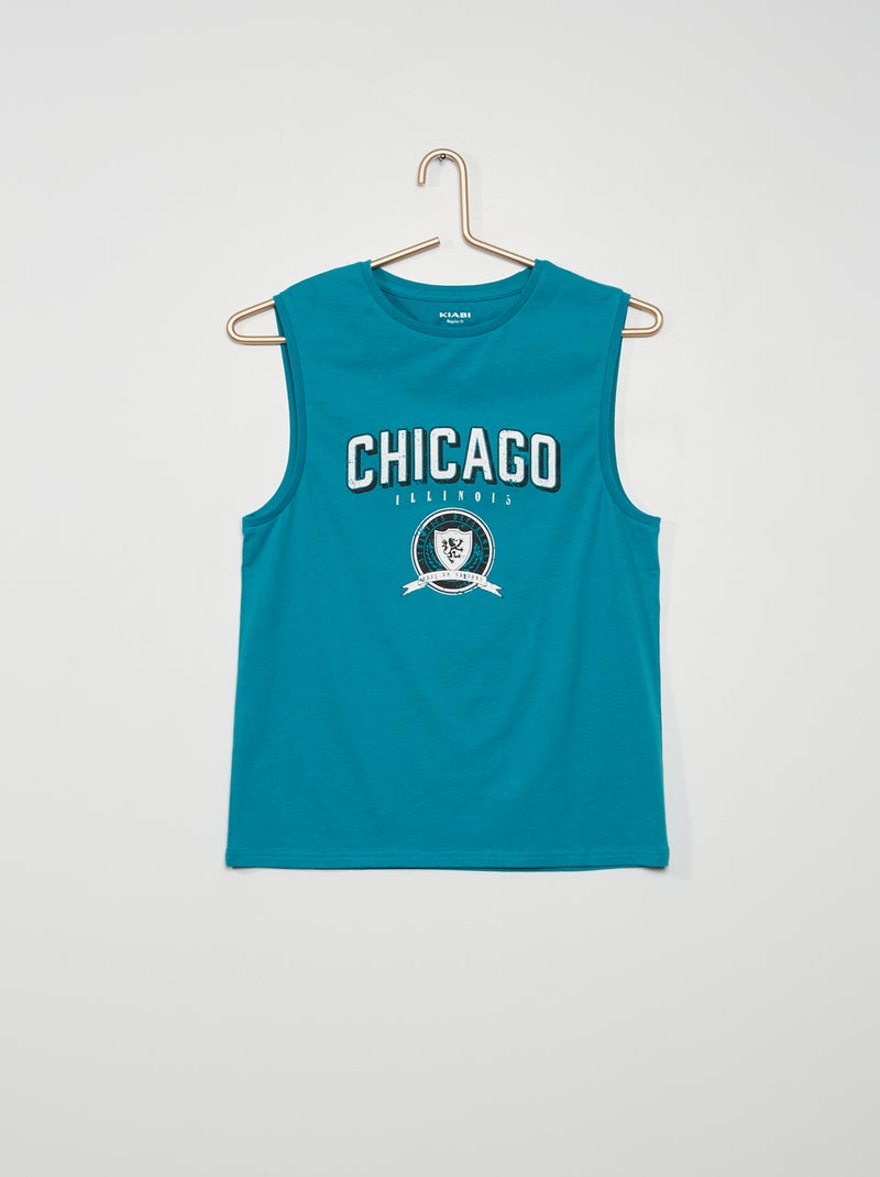 T-shirt manga cava em jersey com estampado AZUL - Kiabi