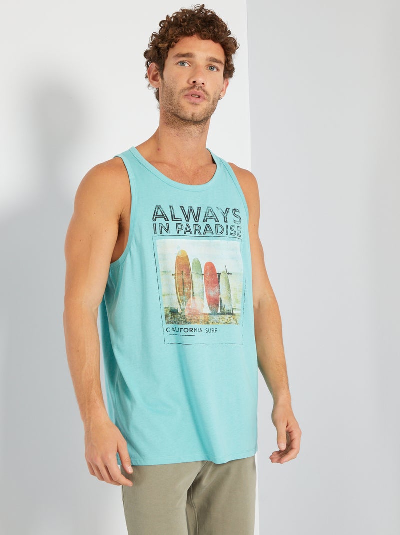 T-shirt manga cava em jersey com estampado AZUL - Kiabi