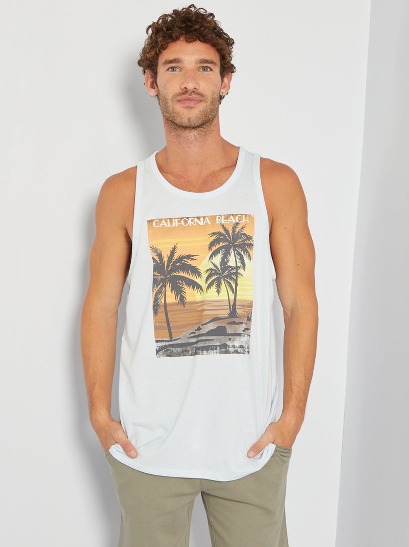 T-shirt manga cava em jersey com estampado AZUL - Kiabi