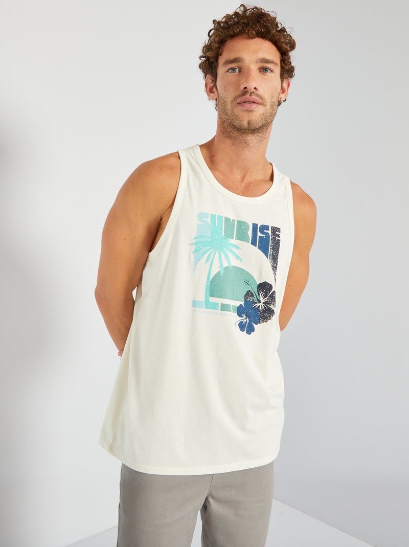 T-shirt manga cava em jersey com estampado BRANCO - Kiabi