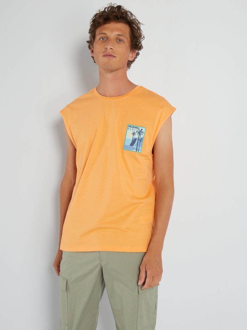 T-shirt manga cava em jersey com estampado LARANJA - Kiabi