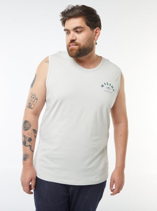 T-shirt manga cava em malha jersey com estampado frente/verso