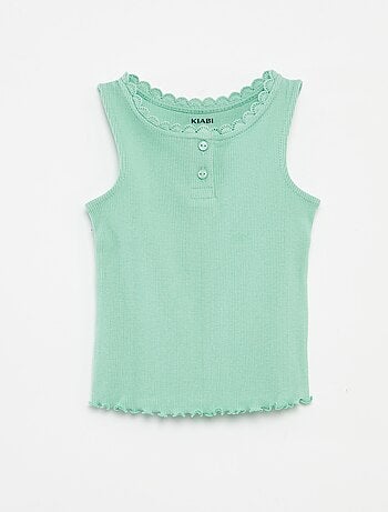 T-shirt manga cava em malha nervurada