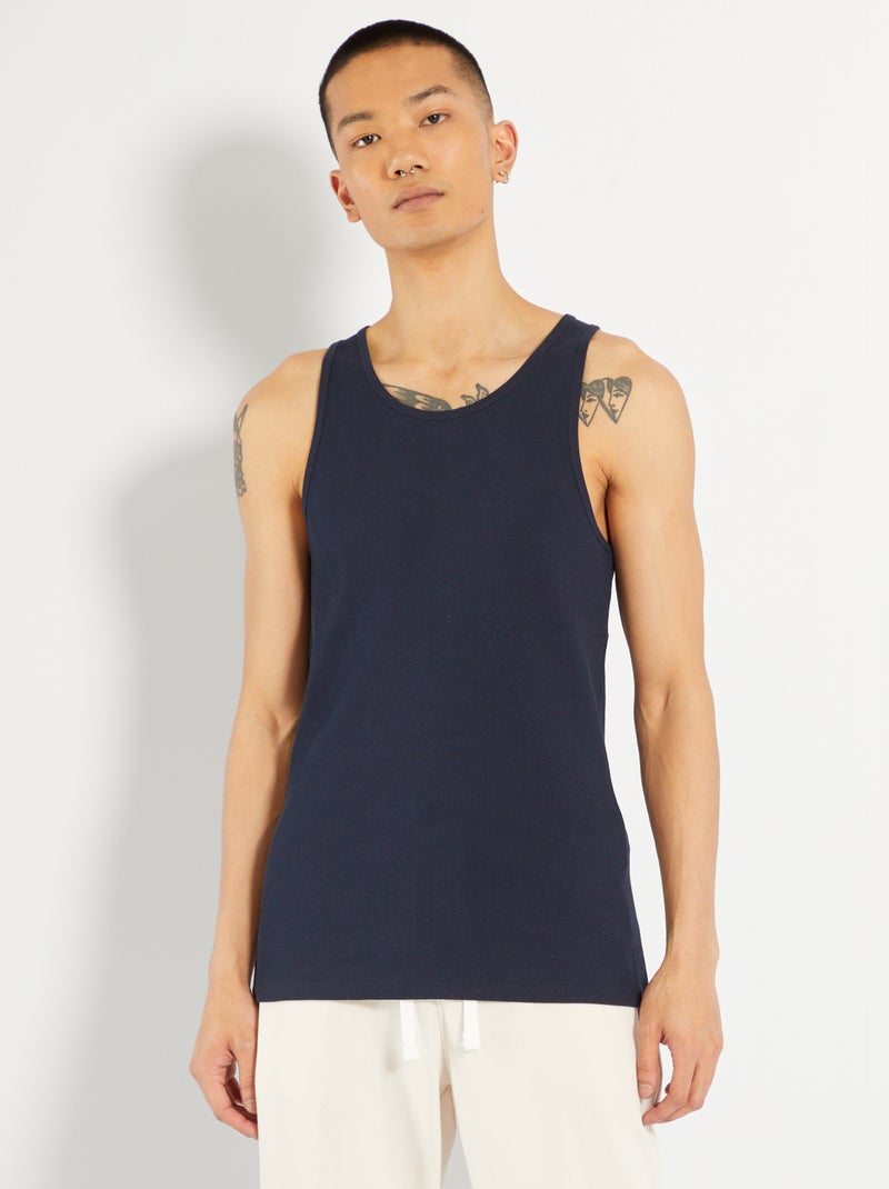 T-shirt manga cava em malha nervurada AZUL - Kiabi