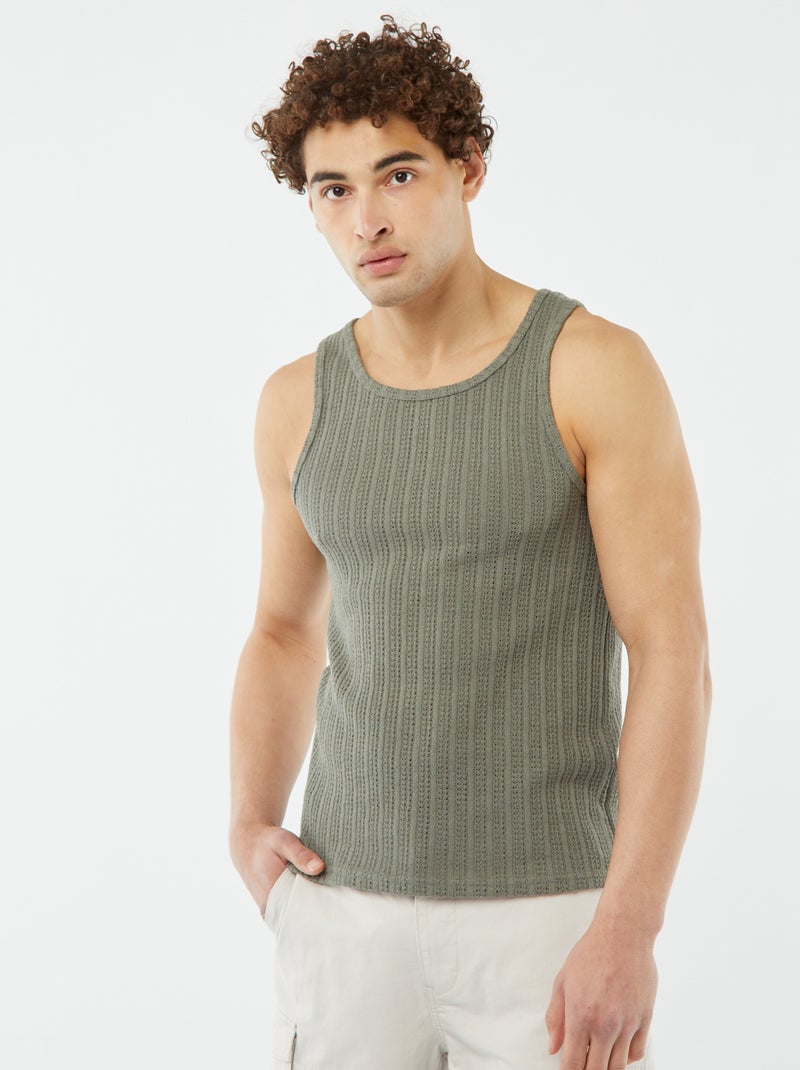 T-shirt manga cava em tecido ajurado VERDE - Kiabi