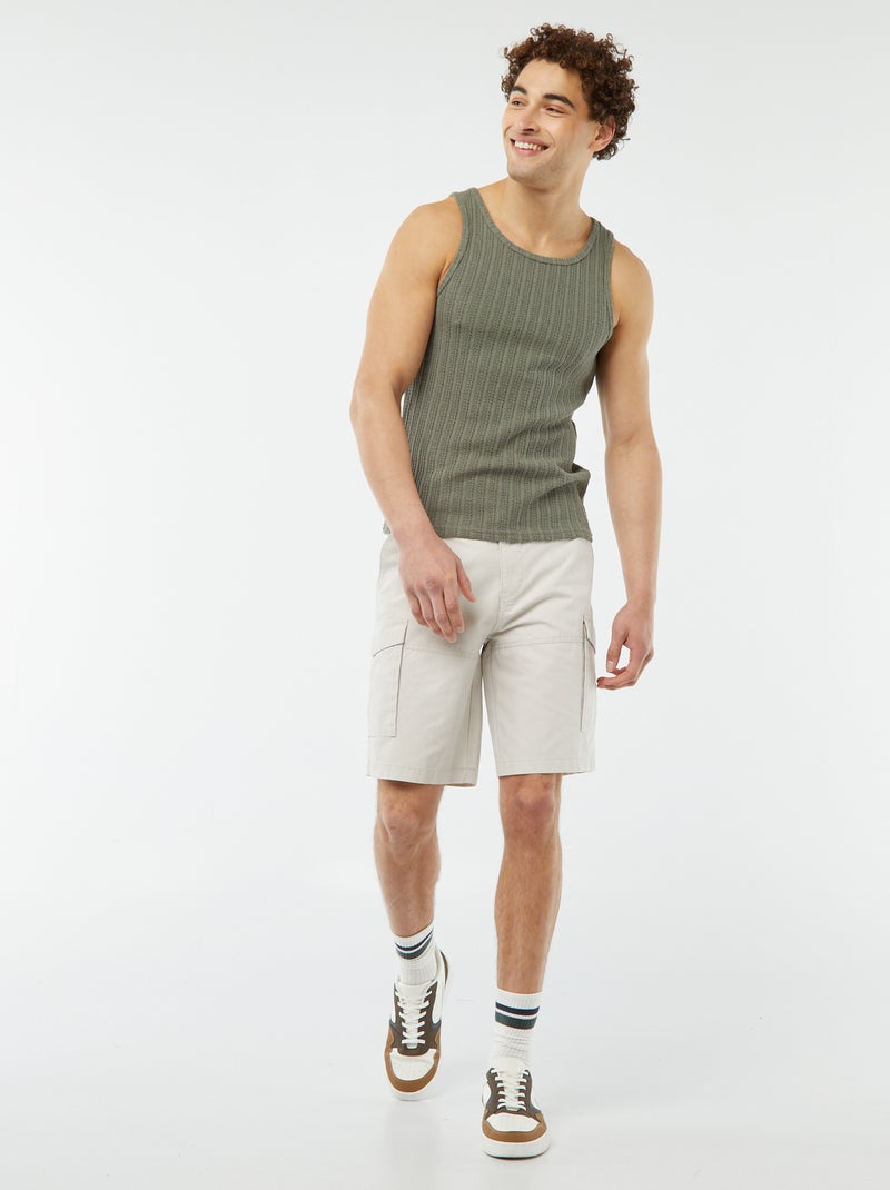 T-shirt manga cava em tecido ajurado VERDE - Kiabi