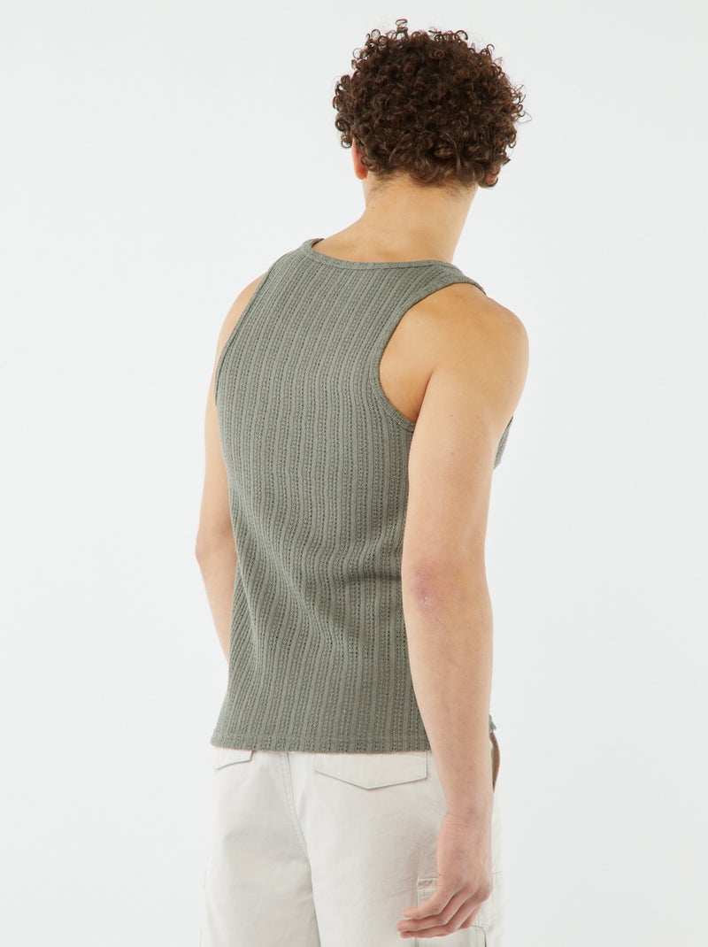 T-shirt manga cava em tecido ajurado VERDE - Kiabi