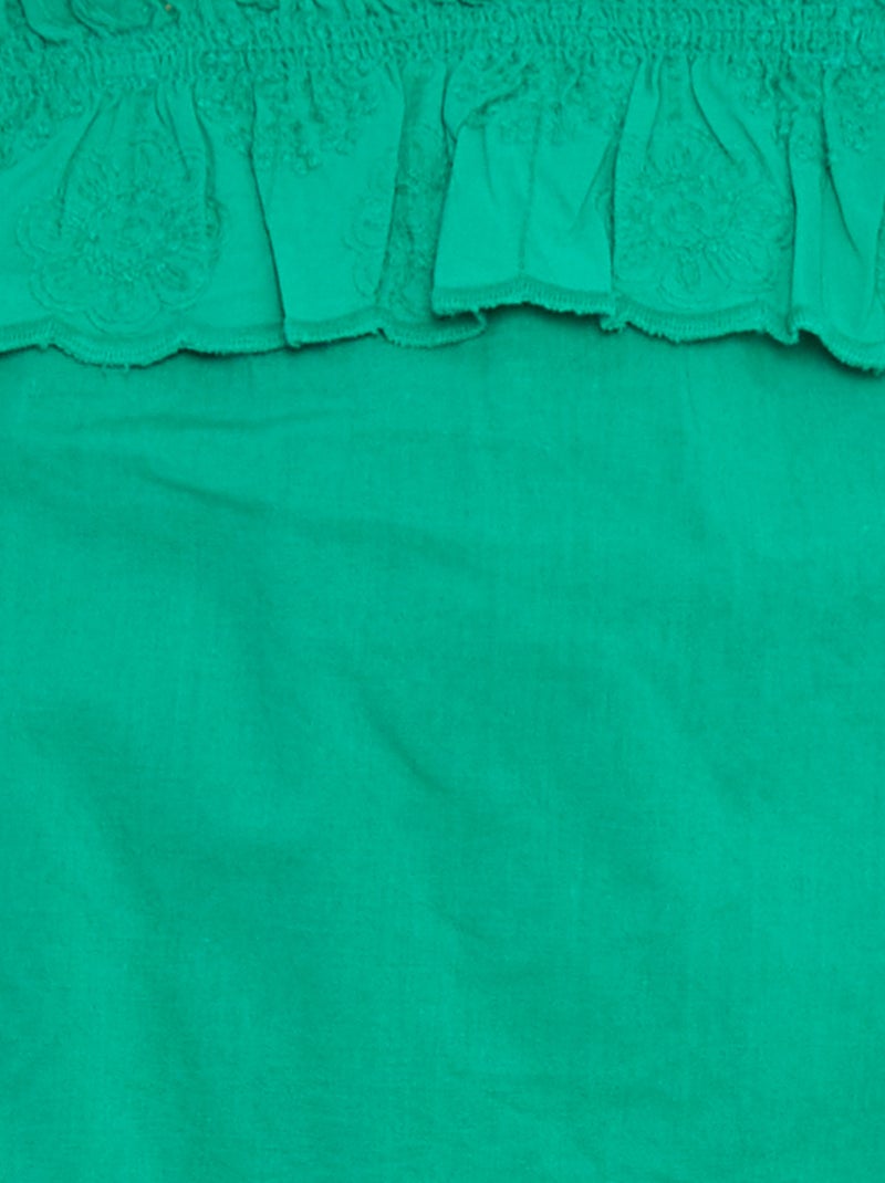 T-shirt manga cava em voile de algodão com bordado inglês VERDE - Kiabi