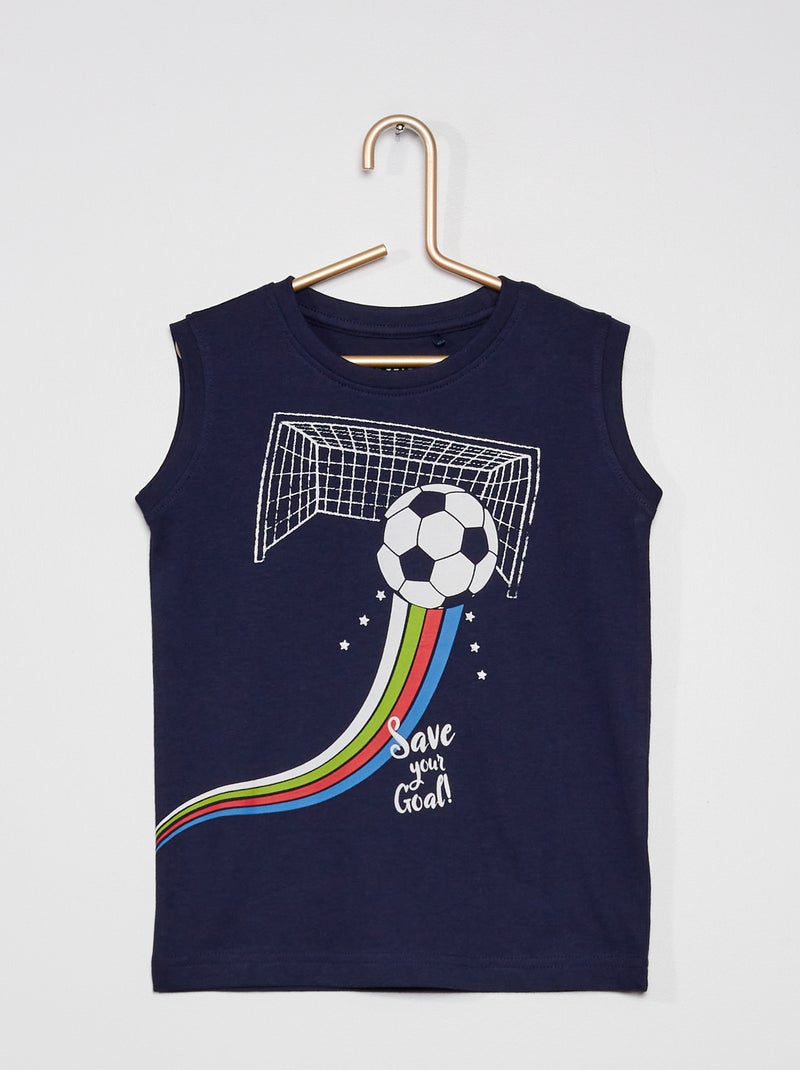 T-shirt manga cava estampado 'futebol' Azul Marinho - Kiabi