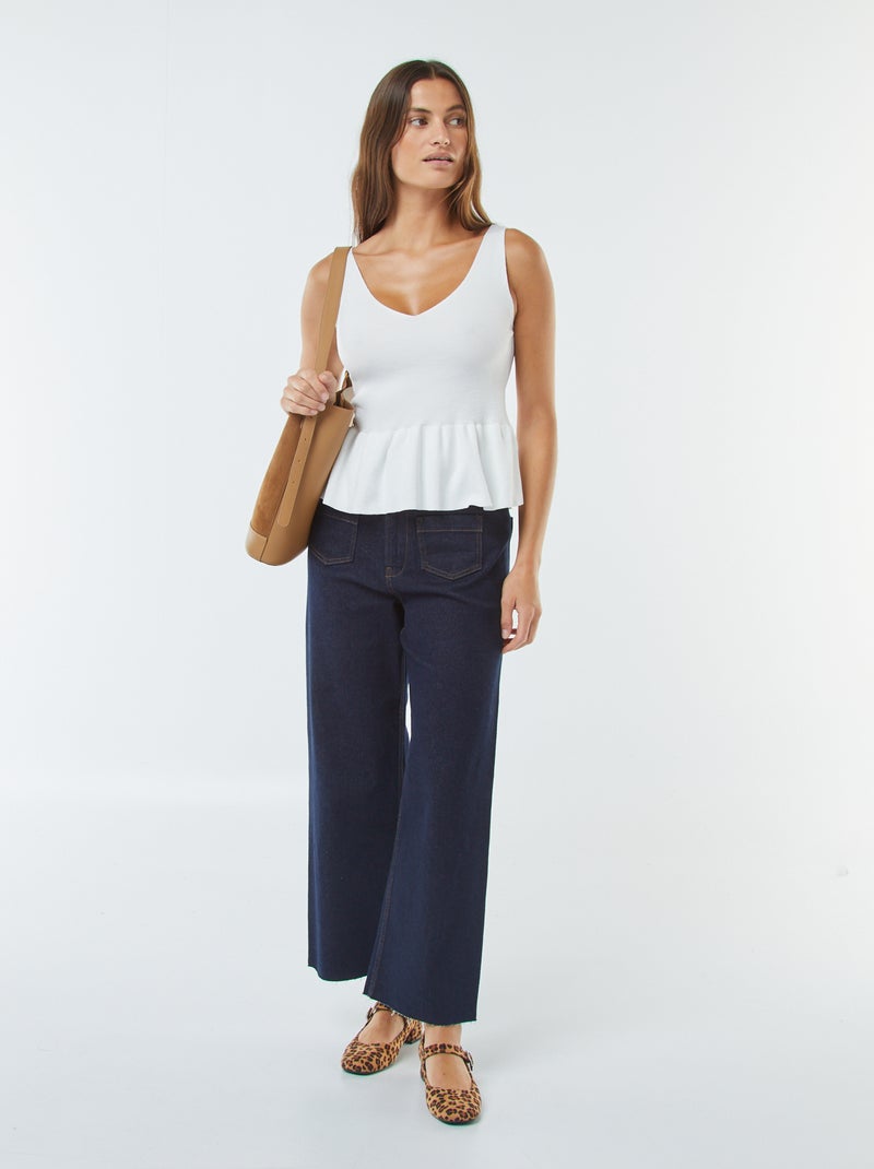 T-shirt manga cava evasé em malha nervurada Branco - Kiabi