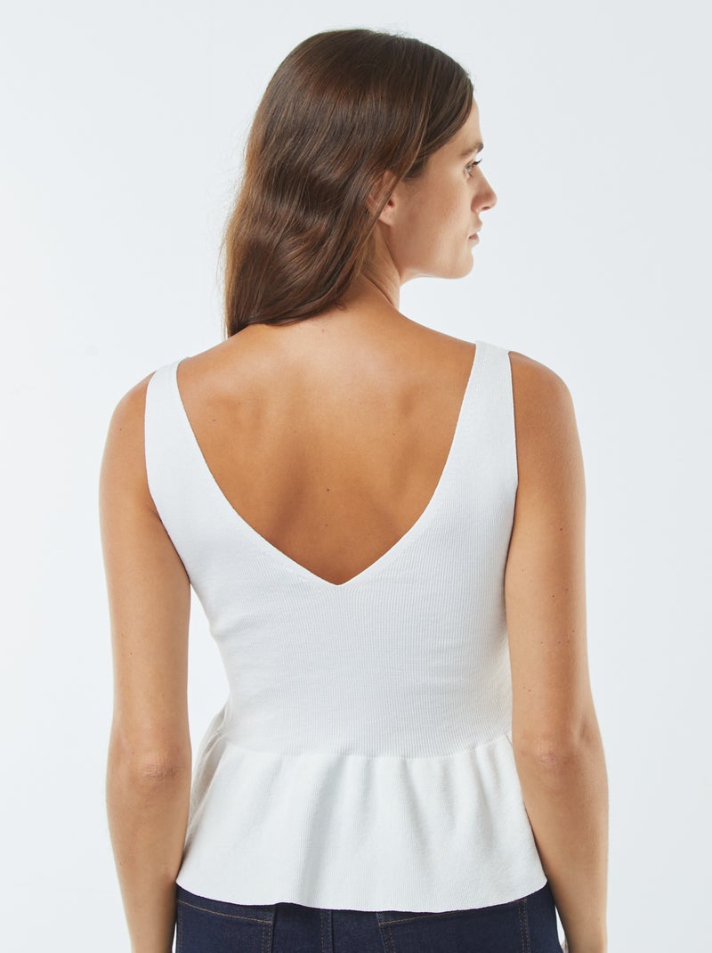 T-shirt manga cava evasé em malha nervurada Branco - Kiabi