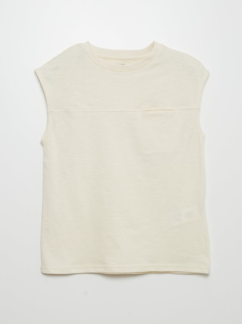 T-shirt manga cava lisa BEGE - Kiabi