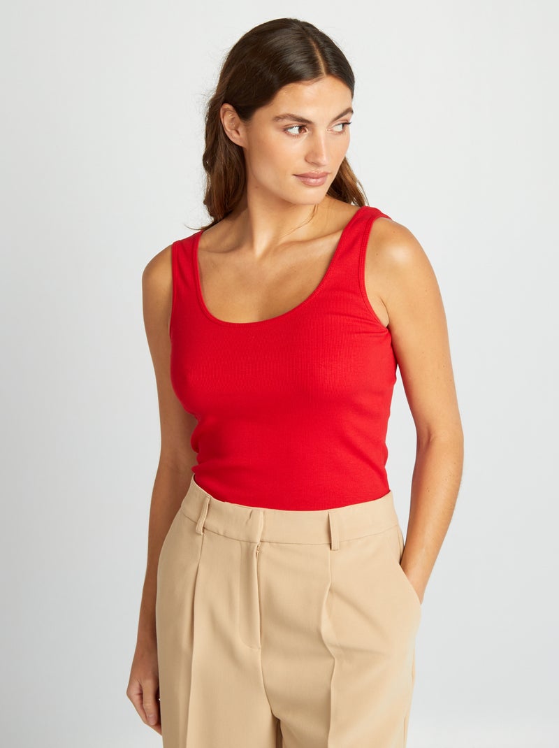 T-shirt manga cava lisa com gola redonda VERMELHO - Kiabi