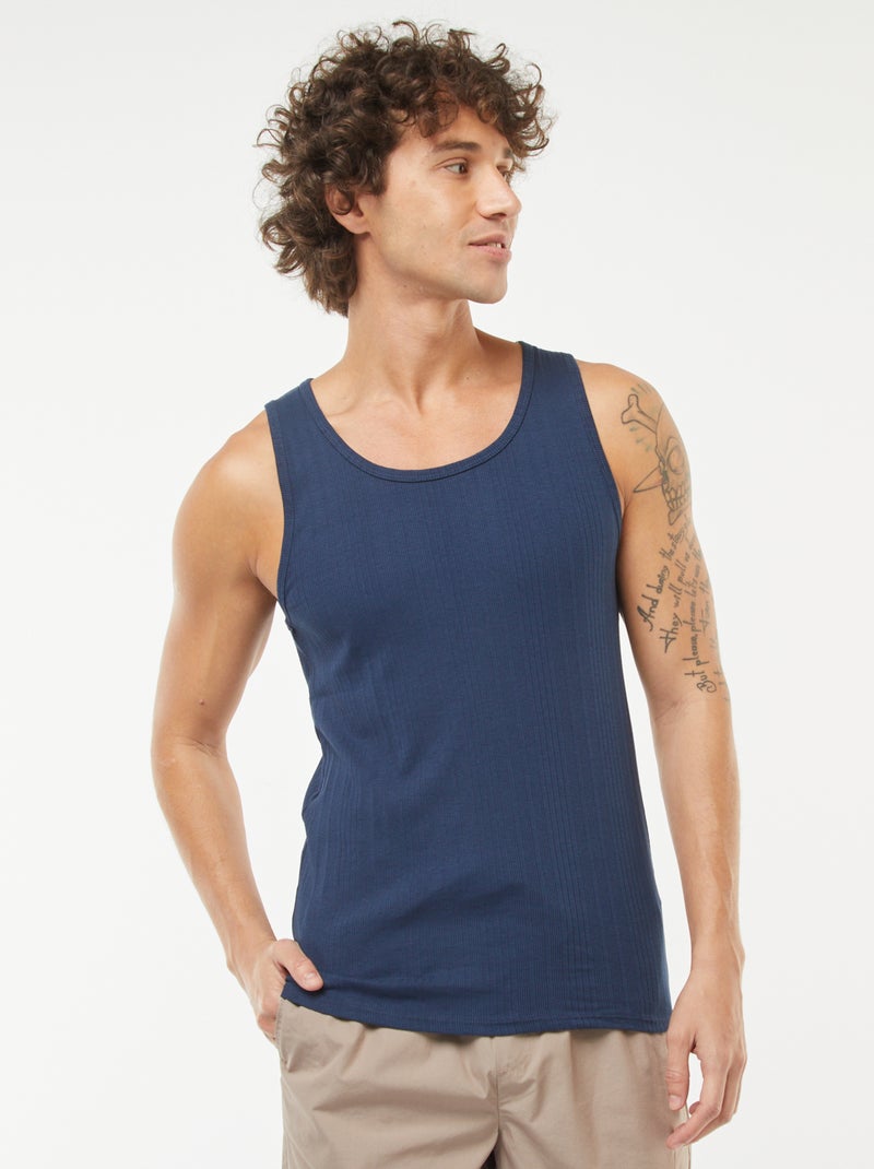 T-shirt manga cava lisa em malha nervurada Azul - Kiabi