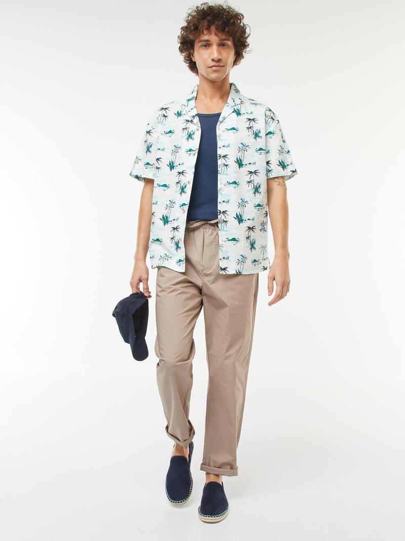 T-shirt manga cava lisa em malha nervurada Azul - Kiabi