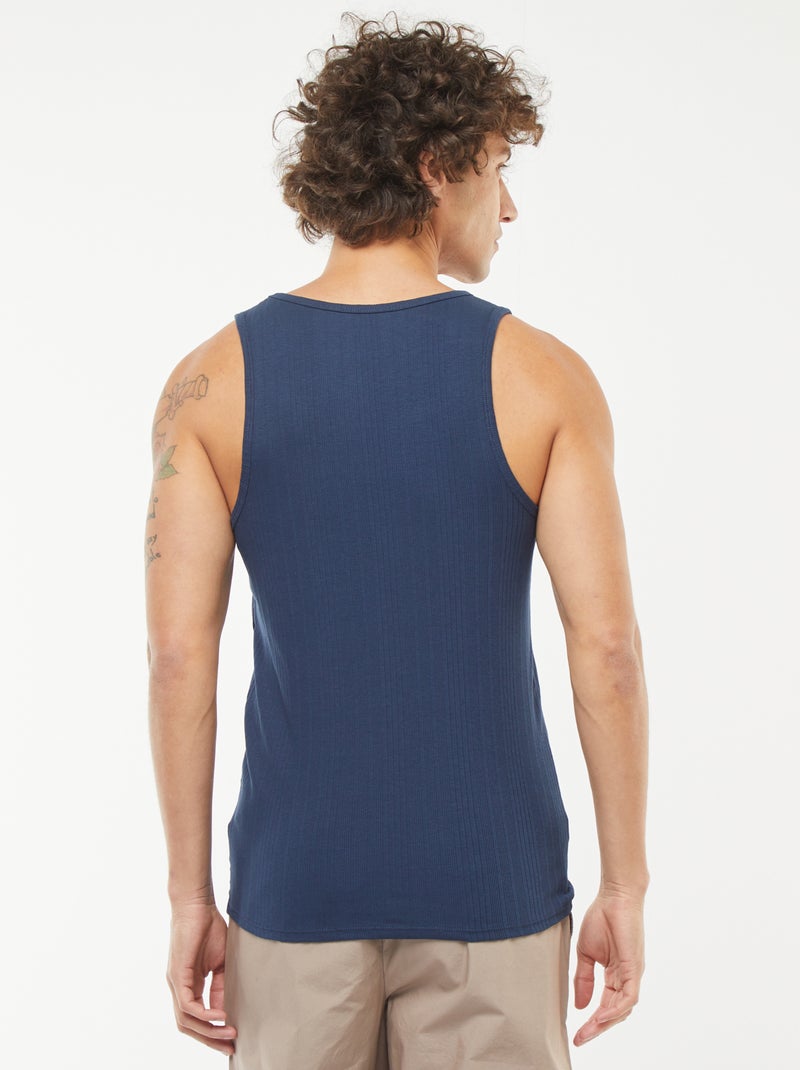 T-shirt manga cava lisa em malha nervurada Azul - Kiabi