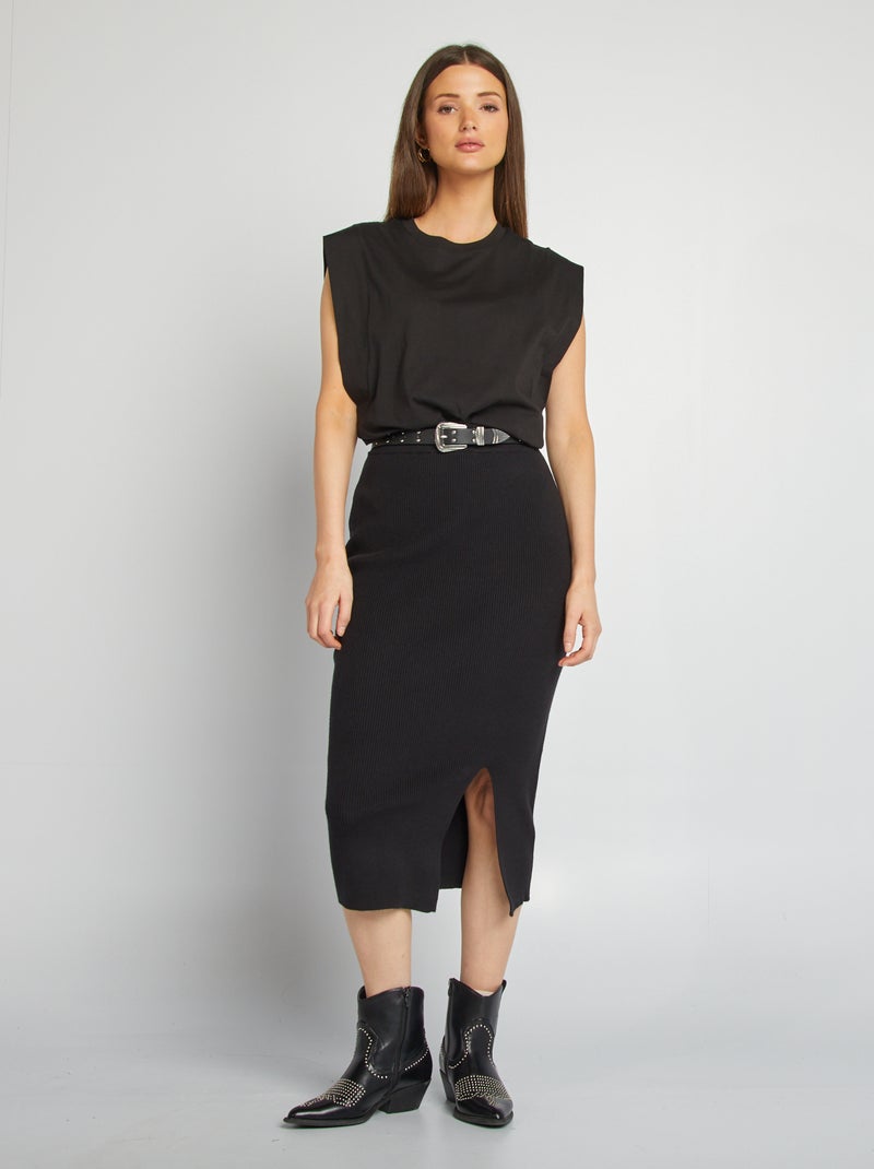 T-shirt manga cava lisa Preto - Kiabi