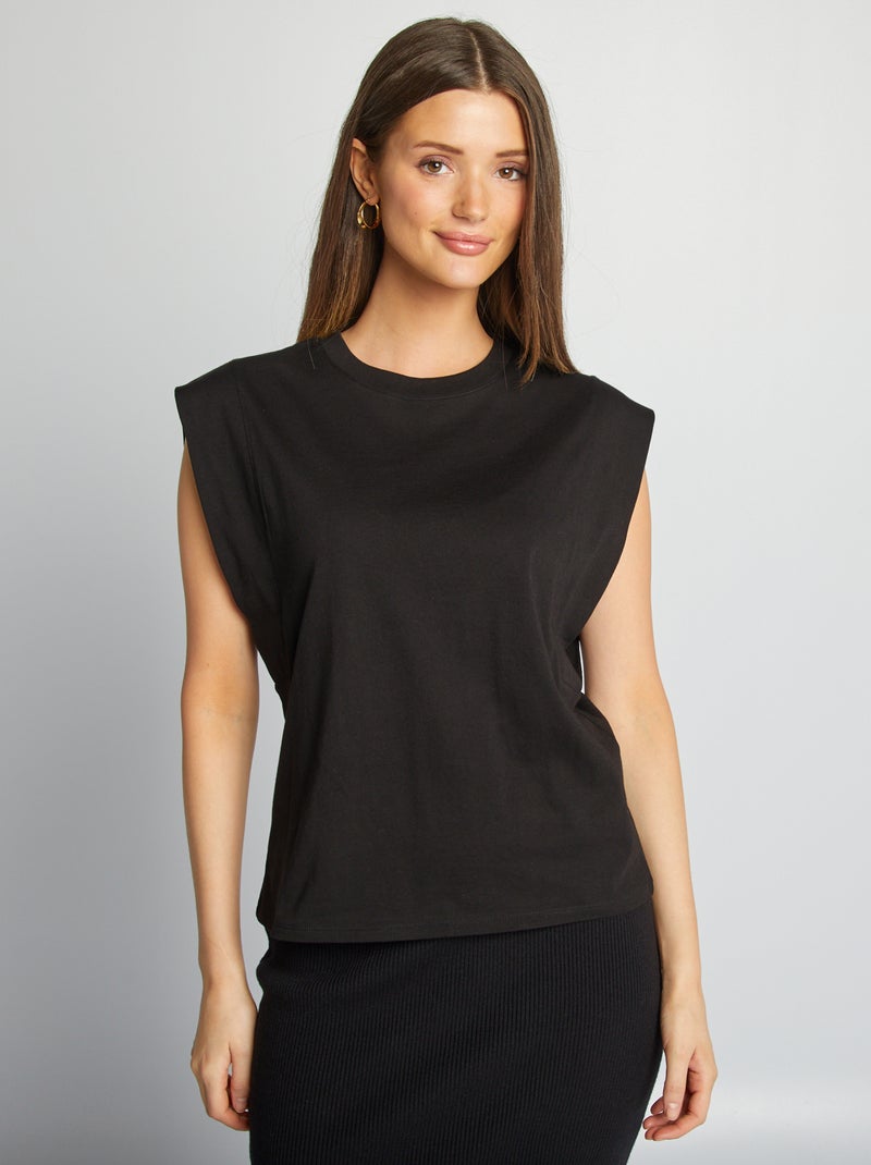 T-shirt manga cava lisa Preto - Kiabi