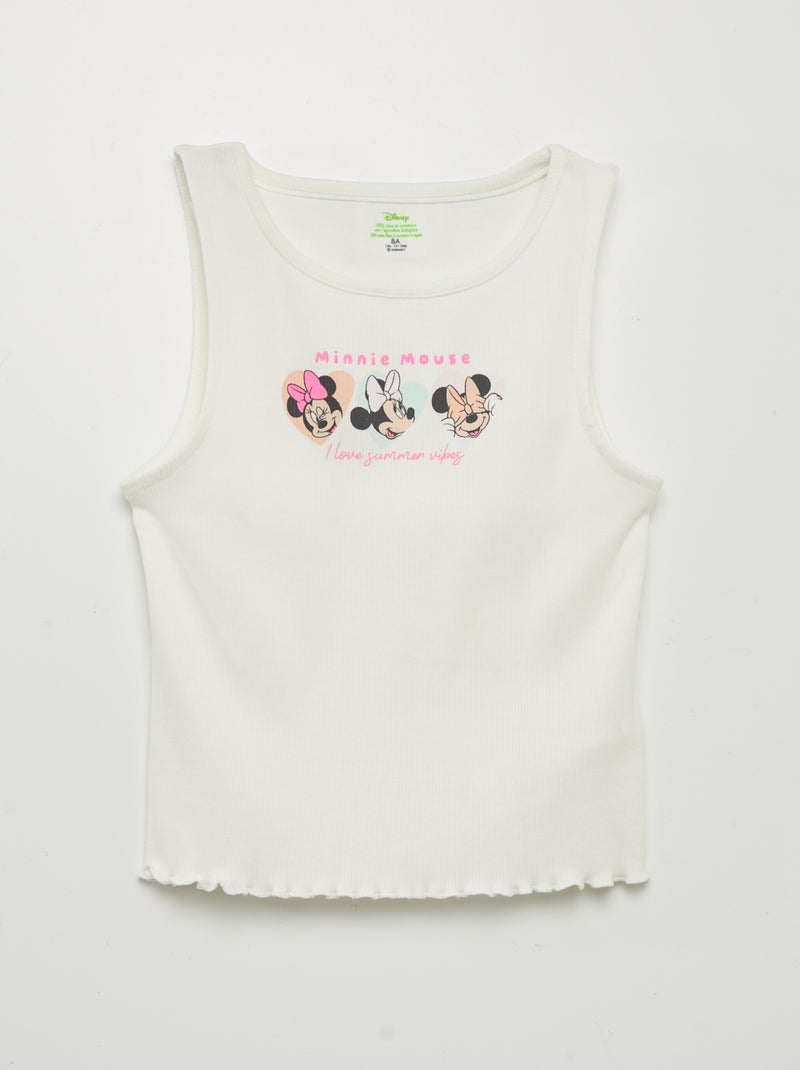 T-shirt manga cava nervurada 'Minnie' com rebordo com folhos BRANCO - Kiabi