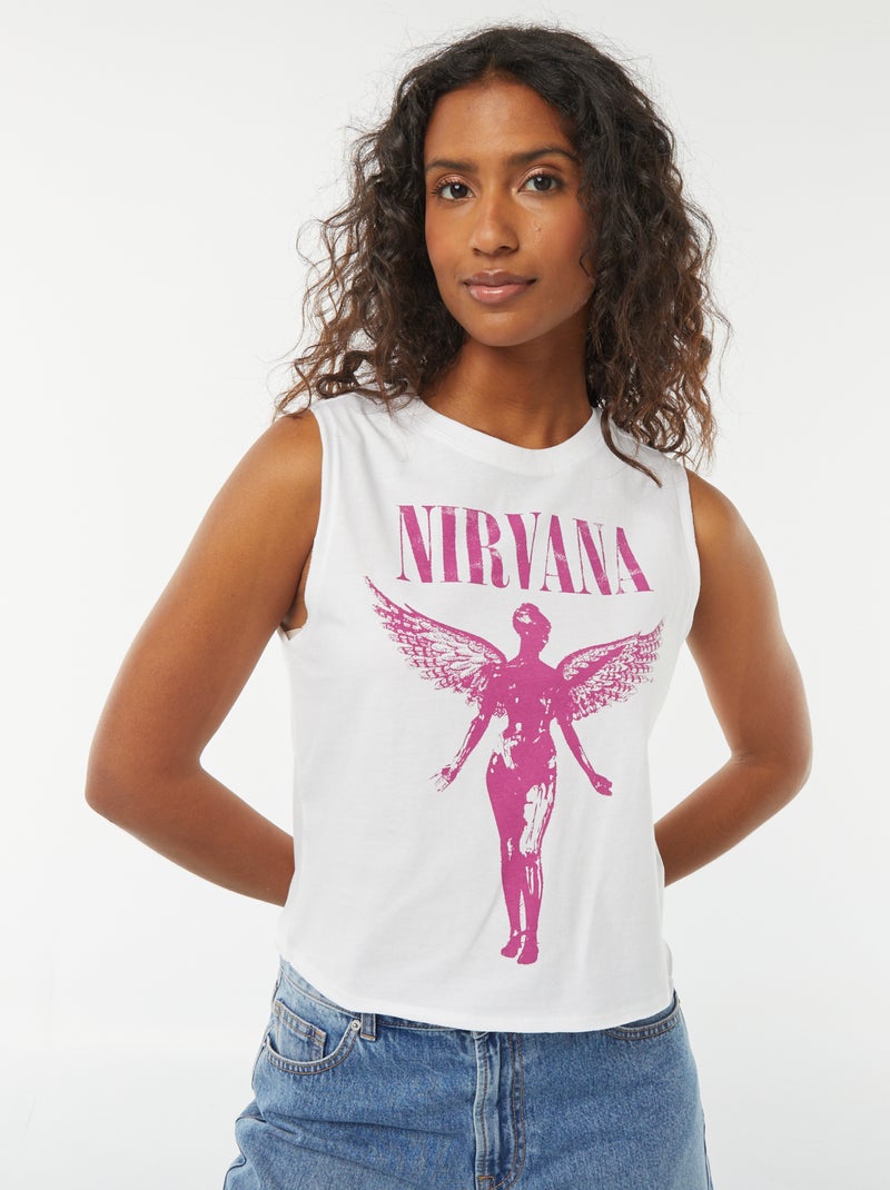 T-shirt manga cava 'Nirvana' Branco - Kiabi